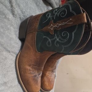 Justin Boots Brown and Green Ankle Booties